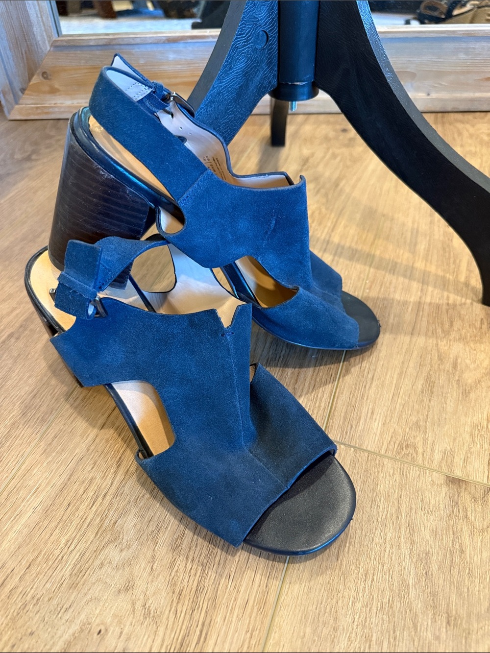 Market & Spruce Navy Suede Cutout Block Heel Sandals